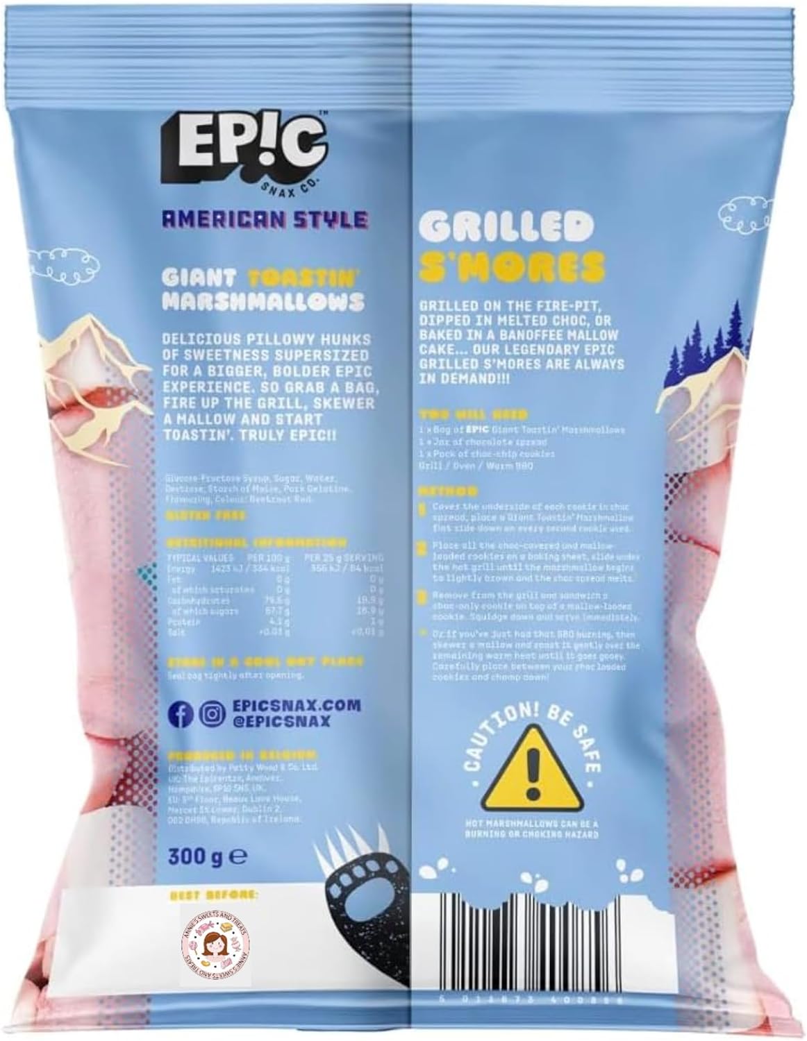 Gluten-Free American Style Jumbo Marshmallows - White & Pink - 2-Pack (300g x 2) from Epic Snax Co. Ideal for Barbeque, Bonfire Roast, Toastin', and Smores - 600g Total