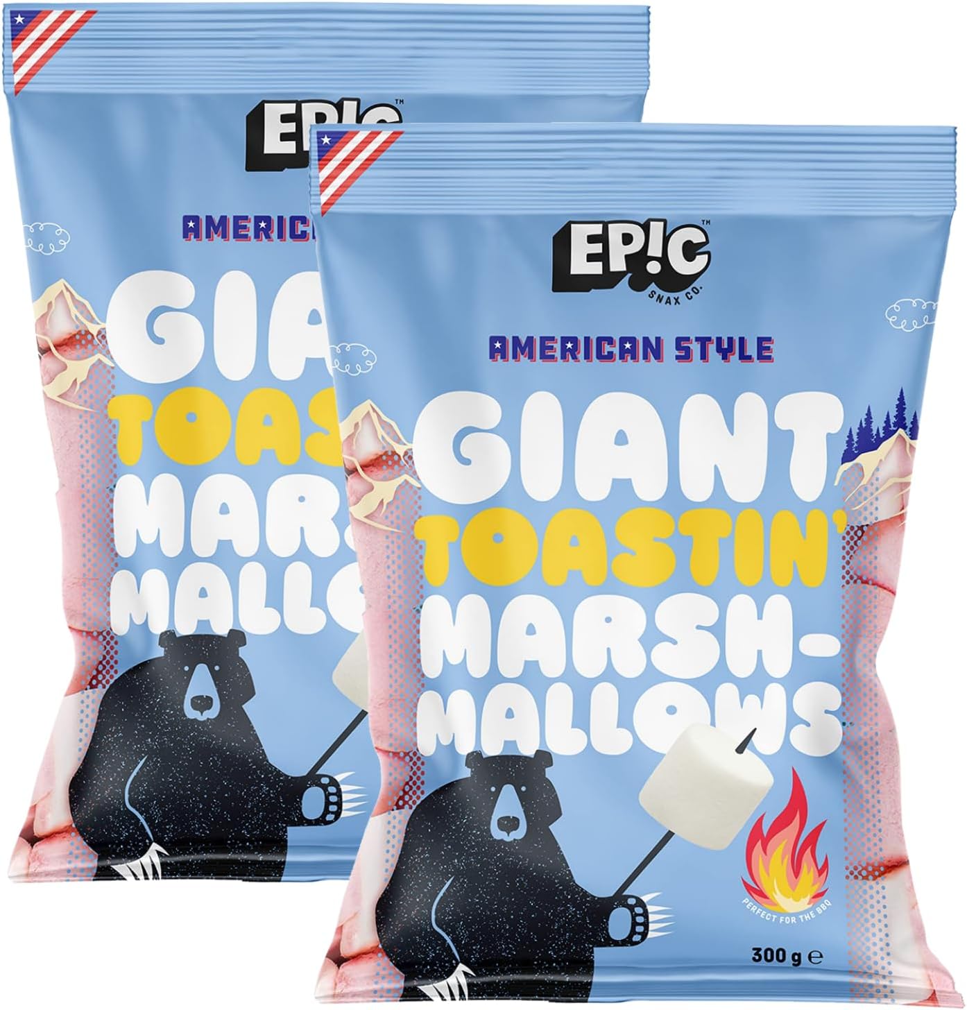 Gluten-Free American Style Jumbo Marshmallows - White & Pink - 2-Pack (300g x 2) from Epic Snax Co. Ideal for Barbeque, Bonfire Roast, Toastin', and Smores - 600g Total