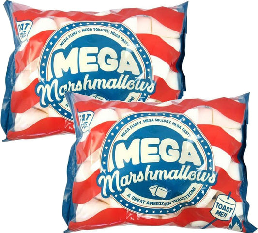 Mega Marshmallow 2-Pack GLUTEN FREE Deliciously Fluffy For Toasting - XL Fat-Free Smores Roasting Marshmallows - 2 x 550g Each, American Style