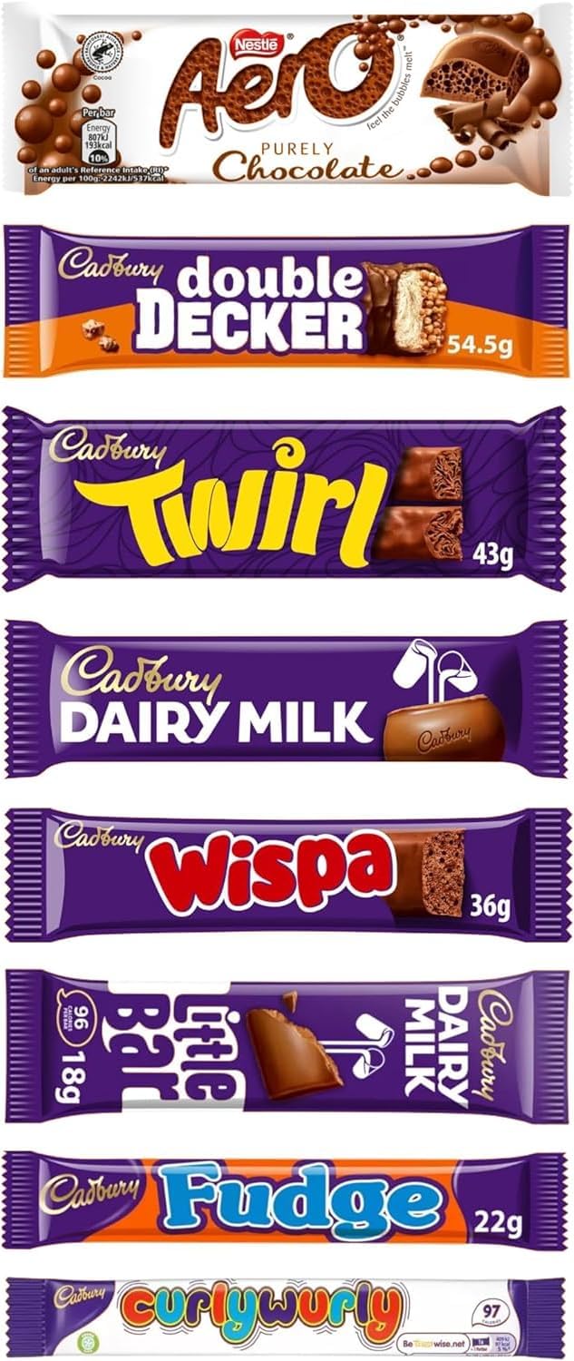 Christmas Gift Sweet Box Birthday Chocolate Hamper - 8 Full Size Bars Dairy Milk Aero Twirl Wispa Chocolates Thank You Movie Night Present Suitable For Vegetarian